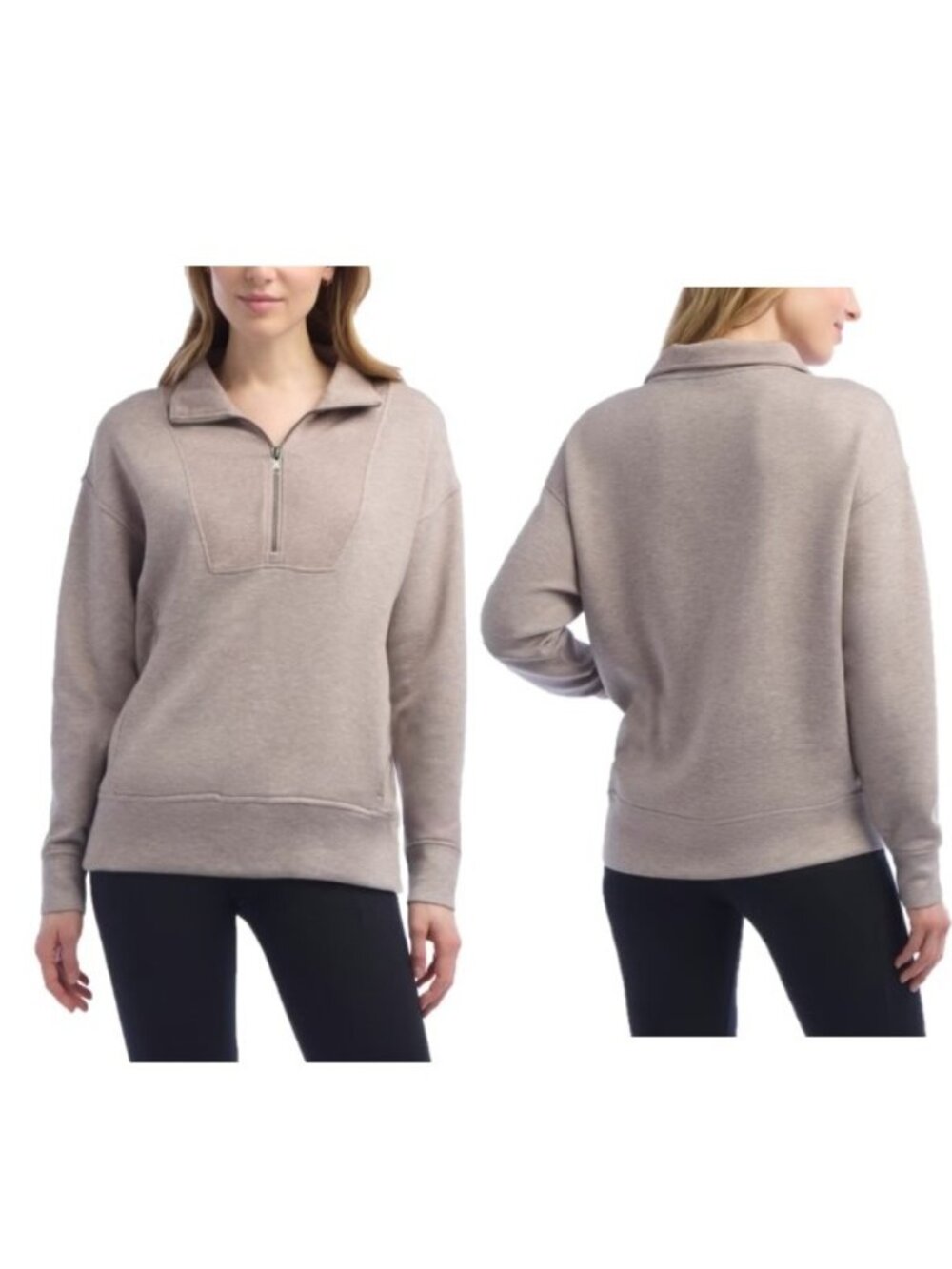 NWT Danskin Women's Luxe Half Zip Pullover, Taupe (Taupe Heather)